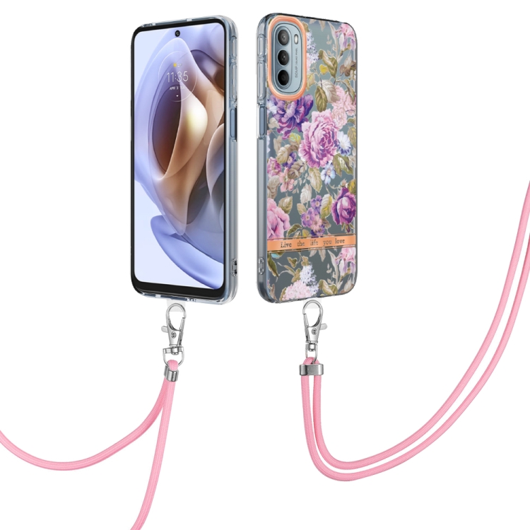 For Motorola Moto G31/G41 Flowers Series TPU Phone Case with Lanyard(Purple Peony)
For Motorola Moto G31/G41 Flowers Series TPU Phone Case with Lanyard(Purple Peony)