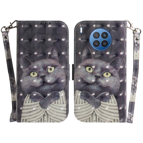 

For Huawei nova 8i / Honor 50 3D Colored Horizontal Flip Leather Phone Case(Hug Cat)