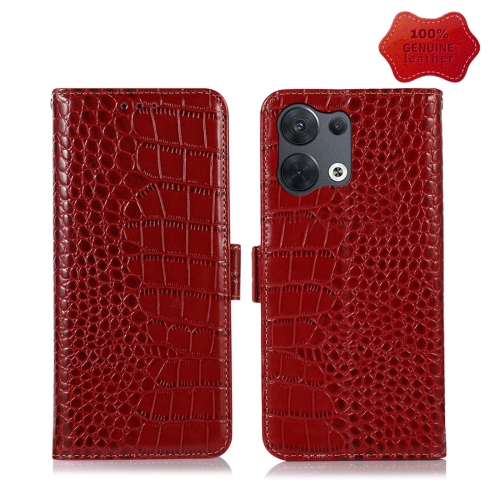 

For OPPO Reno8 Crocodile Top Layer Cowhide Leather Phone Case(Red)