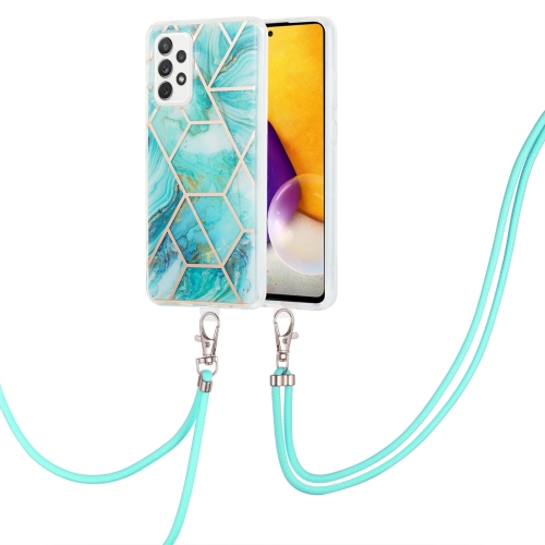 

For Samsung Galaxy A33 5G Electroplating Splicing Marble TPU Phone Case with Lanyard(Blue)