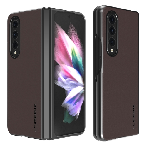 

For Samsung Galaxy Z Fold4 5G LC.IMEEKE Shock-resistant Plain Leather All-inclusive Protective Case(Brown)