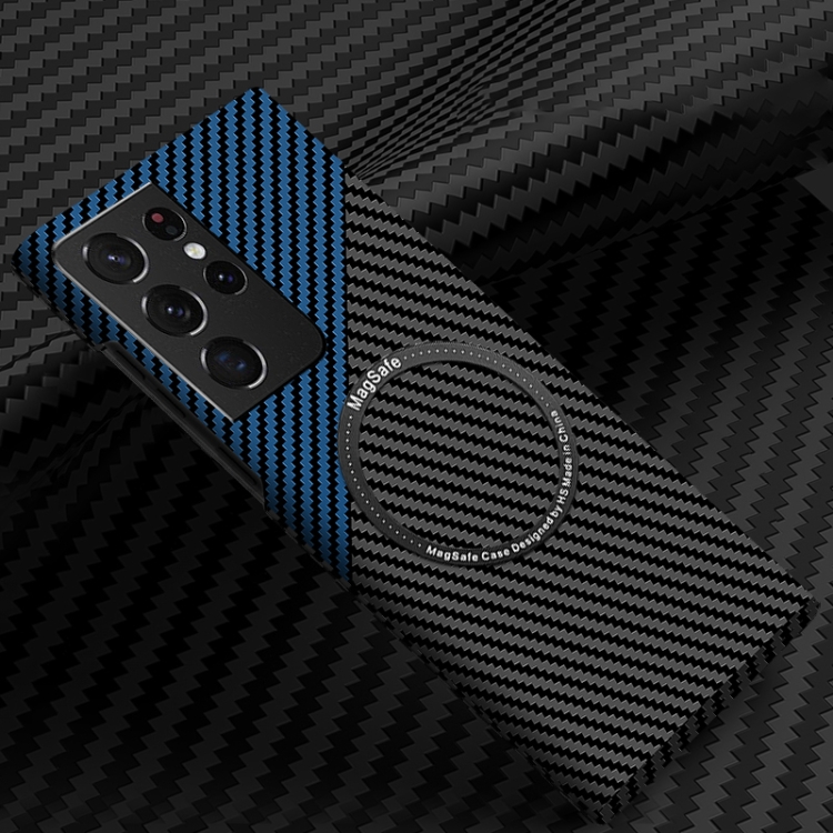 For Samsung Galaxy S21 Ultra 5G Carbon Fiber Texture MagSafe Magnetic Phone Case(Black Blue)
For Samsung Galaxy S21 Ultra 5G Carbon Fiber Texture MagSafe Magnetic Phone Case(Black Blue)