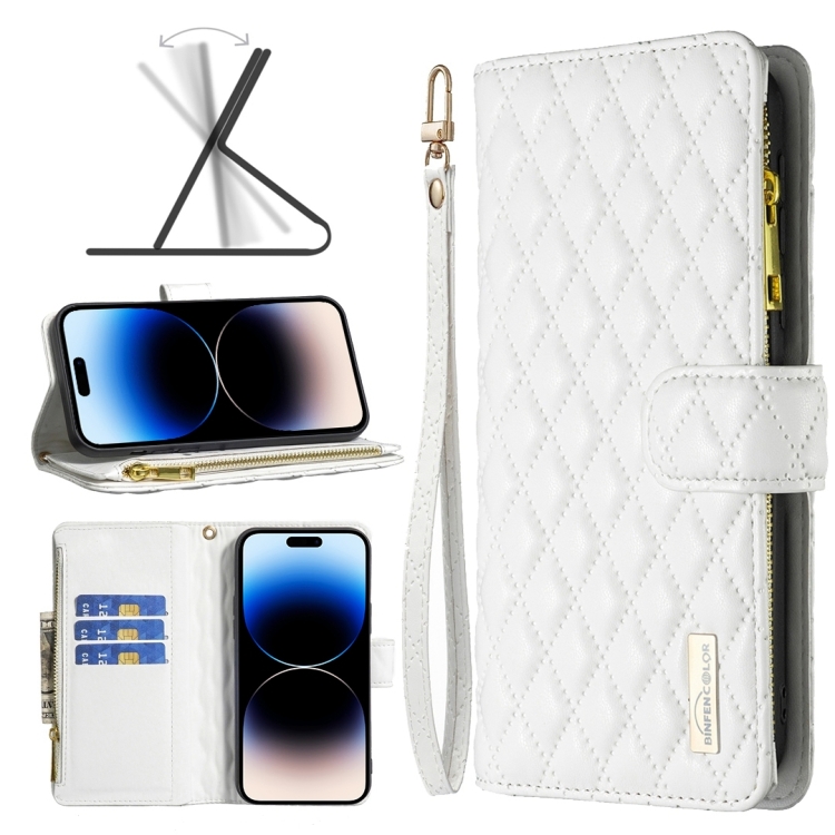 For iPhone 14 Pro Diamond Lattice Zipper Wallet Leather Flip Phone Case(White)
For iPhone 14 Pro Diamond Lattice Zipper Wallet Leather Flip Phone Case(White)