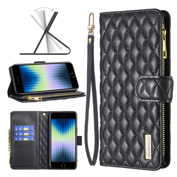 For iPhone SE 2022 / SE 2020 / 8 / 7 Diamond Lattice Zipper Wallet Leather Flip Phone Case(Black)
For iPhone SE 2022 / SE 2020 / 8 / 7 Diamond Lattice Zipper Wallet Leather Flip Phone Case(Black)