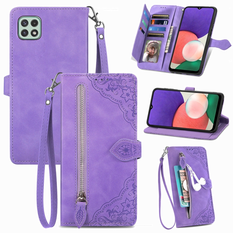 For Samsung Galaxy A22 5G Embossed Flower Shockproof Leather Phone Case(Purple)
For Samsung Galaxy A22 5G Embossed Flower Shockproof Leather Phone Case(Purple)