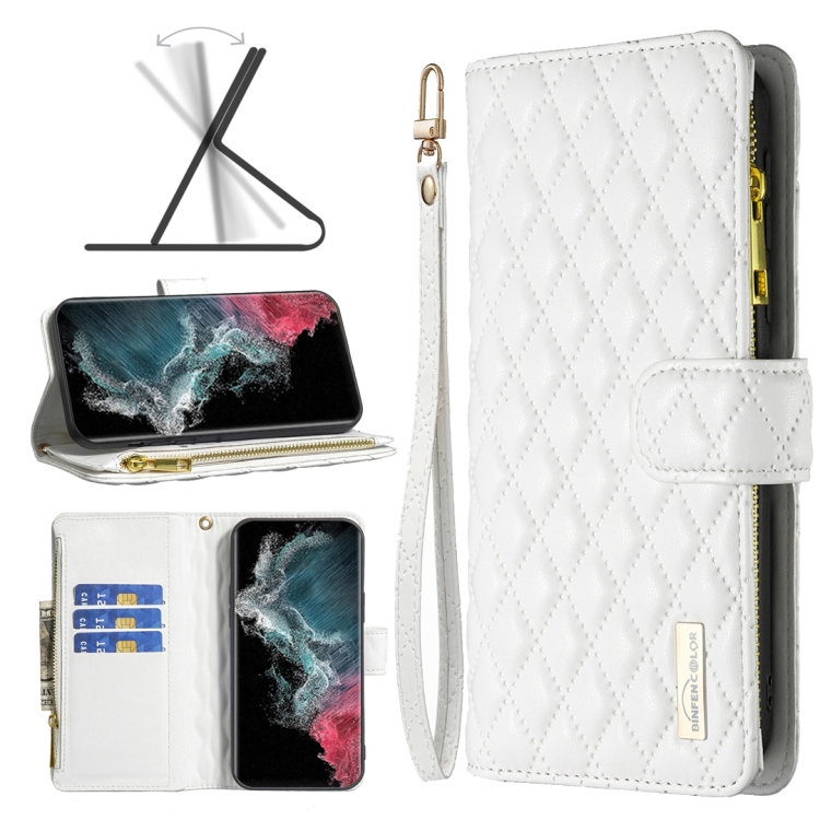 For Samsung Galaxy S22 Ultra 5G Diamond Lattice Zipper Wallet Leather Flip Phone Case(White)
For Samsung Galaxy S22 Ultra 5G Diamond Lattice Zipper Wallet Leather Flip Phone Case(White)