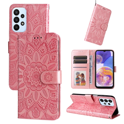 

For Samsung Galaxy A23 4G/5G / M23 5G / F23 5G Embossed Sunflower Leather Phone Case(Pink)