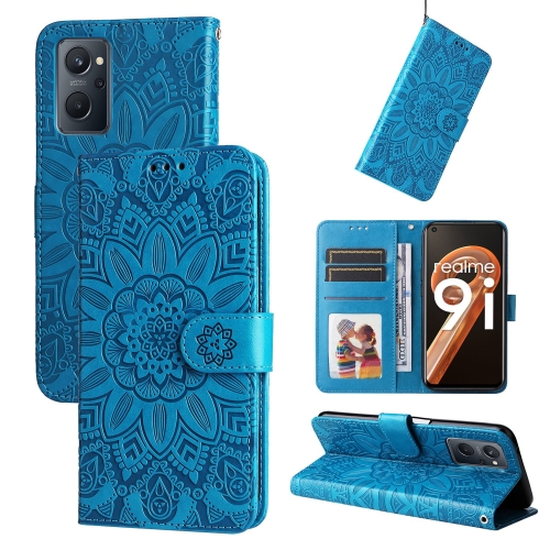 

For OPPO Realme 9i / A36 4G / A76 4G Embossed Sunflower Leather Phone Case(Blue)