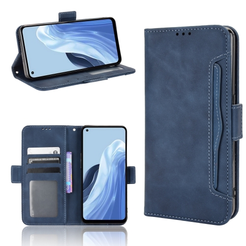 

For OPPO Reno7 A Skin Feel Calf Texture Card Slots Leather Phone Case(Blue)