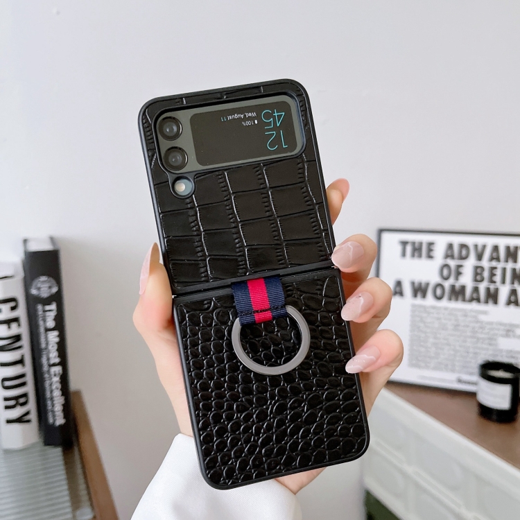 For Samsung Galaxy Z Flip4 Crocodile Texture Genuine Leather Phone Case with Ring(Black)
For Samsung Galaxy Z Flip4 Crocodile Texture Genuine Leather Phone Case with Ring(Black)
