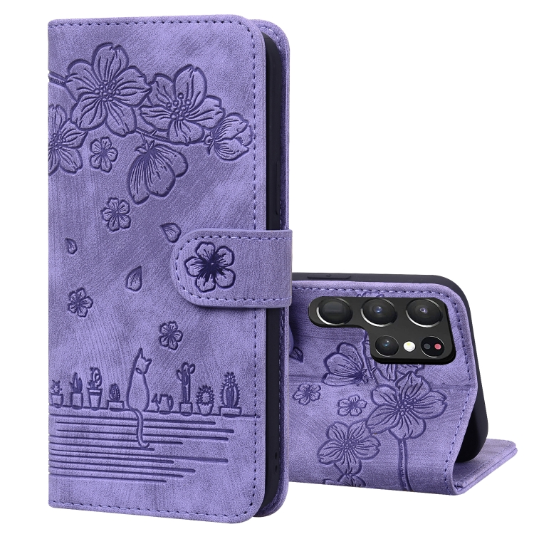 For Samsung Galaxy S22 Ultra 5G Cartoon Sakura Cat Embossed Leather Phone Case(Purple)
For Samsung Galaxy S22 Ultra 5G Cartoon Sakura Cat Embossed Leather Phone Case(Purple)