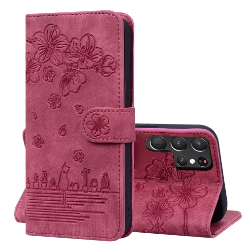For Samsung Galaxy S22 Ultra 5G Cartoon Sakura Cat Embossed Leather Phone Case(Wine Red)
For Samsung Galaxy S22 Ultra 5G Cartoon Sakura Cat Embossed Leather Phone Case(Wine Red)