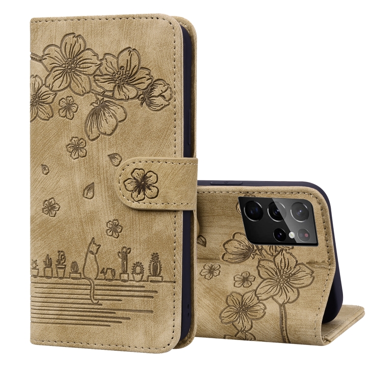 For Samsung Galaxy S21 Ultra 5G Cartoon Sakura Cat Embossed Leather Phone Case(Brown)
For Samsung Galaxy S21 Ultra 5G Cartoon Sakura Cat Embossed Leather Phone Case(Brown)