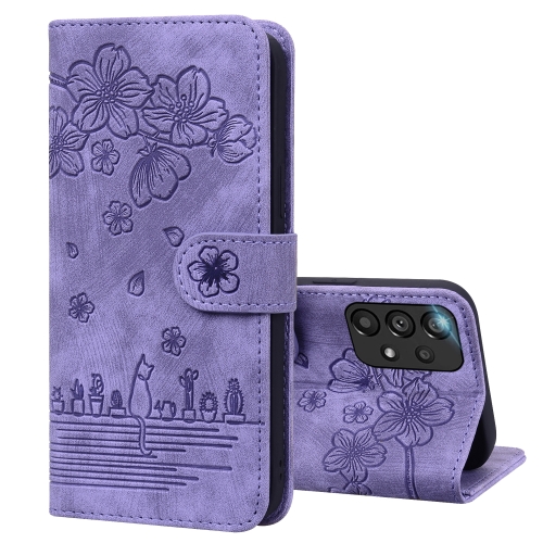 For Samsung Galaxy A33 5G Cartoon Sakura Cat Embossed Leather Phone Case(Purple)
For Samsung Galaxy A33 5G Cartoon Sakura Cat Embossed Leather Phone Case(Purple)