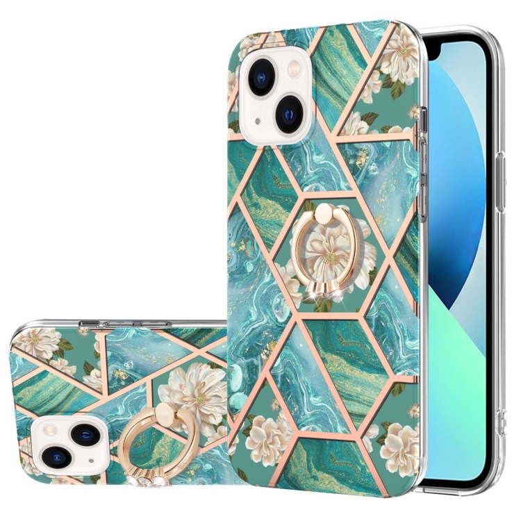 For iPhone 14 Electroplating Splicing Marble Flower Pattern TPU Shockproof Case with Rhinestone Ring Holder (Blue Flower)
For iPhone 14 Electroplating Splicing Marble Flower Pattern TPU Shockproof Case with Rhinestone Ring Holder (Blue Flower)