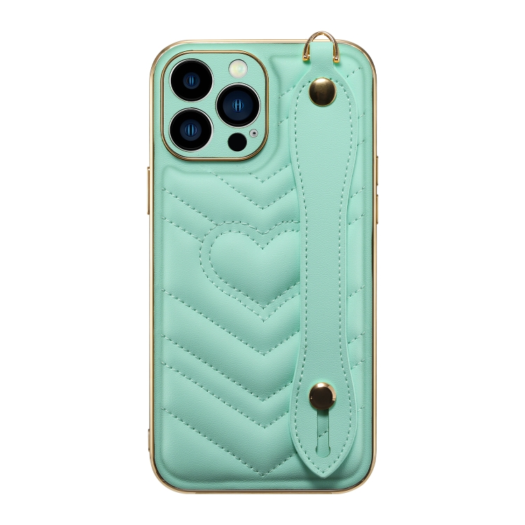 D03 Heart PU Electroplated Phone Case with Wrist Strap For iPhone 13(Light Green)
D03 Heart PU Electroplated Phone Case with Wrist Strap For iPhone 13(Light Green)