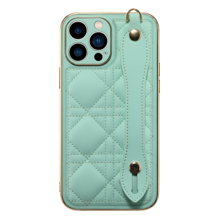 For iPhone 13 Pro D03 Grid PU Electroplated Phone Case with Wrist Strap (Light Green)
For iPhone 13 Pro D03 Grid PU Electroplated Phone Case with Wrist Strap (Light Green)