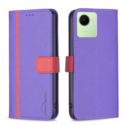 For Realme C30 BF13 Color Matching Cross Texture Leather Phone Case(Purple)
For Realme C30 BF13 Color Matching Cross Texture Leather Phone Case(Purple)