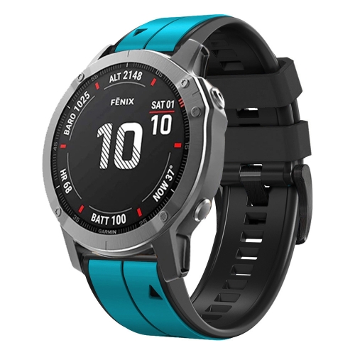 

For Garmin Fenix 7 Vertical Stripes Two-color Silicone Watch Band(Sky Blue Black)