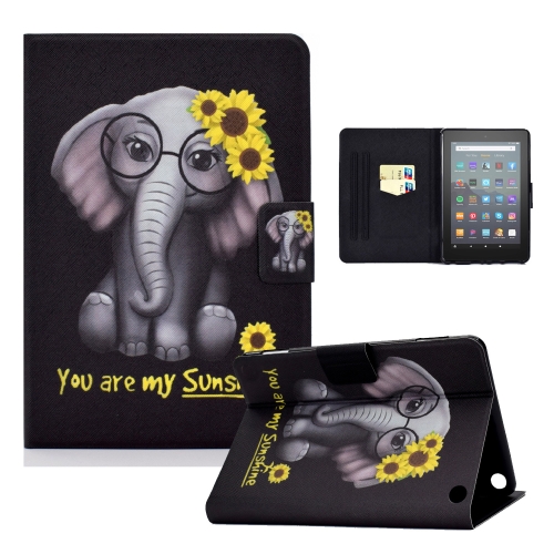 

For Amazon Kindle Fire 7 2022 Electric Pressed Smart Leather Tablet Case(Chrysanthemum Elephant)