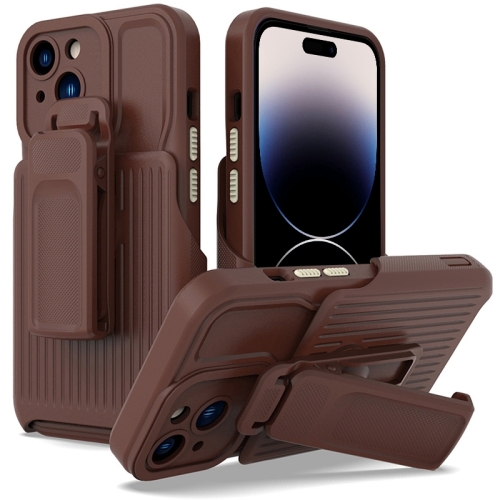 

For iPhone 14 Pro Max Explorer Series Back Clip Holder PC Phone Case (Borwn)