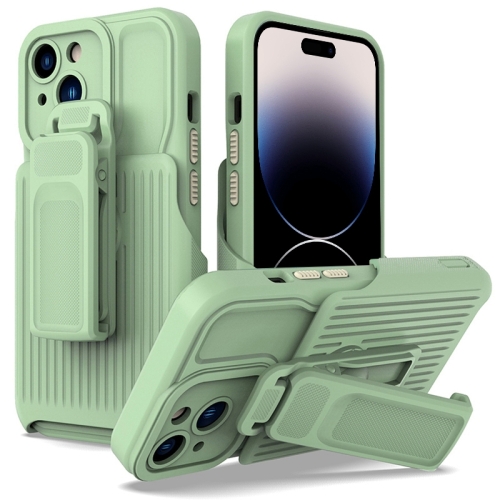 

For iPhone 14 Pro Max Explorer Series Back Clip Holder PC Phone Case (Cyan)