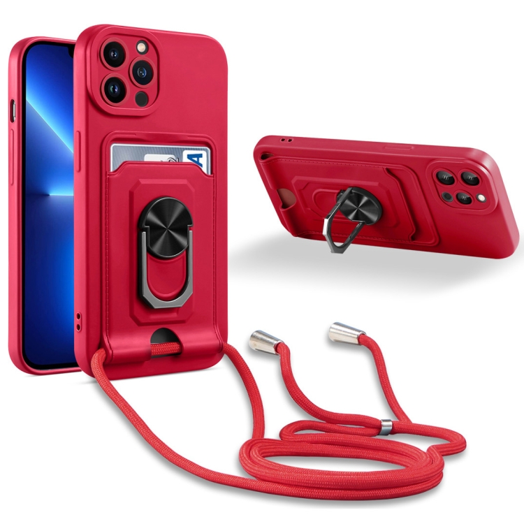 For iPhone 13 Pro Max Ring Kickstand Card Wallet TPU Phone Case with Lanyard (Red)
For iPhone 13 Pro Max Ring Kickstand Card Wallet TPU Phone Case with Lanyard (Red)