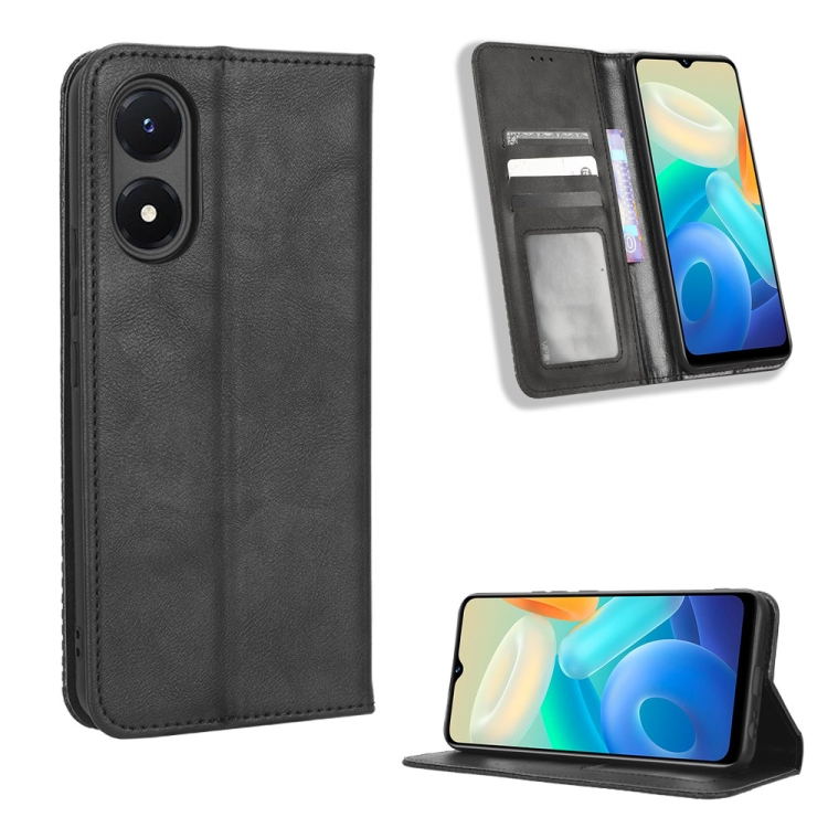 For vivo Y02s Magnetic Buckle Retro Texture Leather Phone Case(Black)
For vivo Y02s Magnetic Buckle Retro Texture Leather Phone Case(Black)