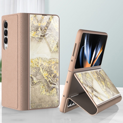 

For Samsung Galaxy Z Fold4 GKK Marble Pattern Electroplating Tempered Glass Leather Case(Marble 11)