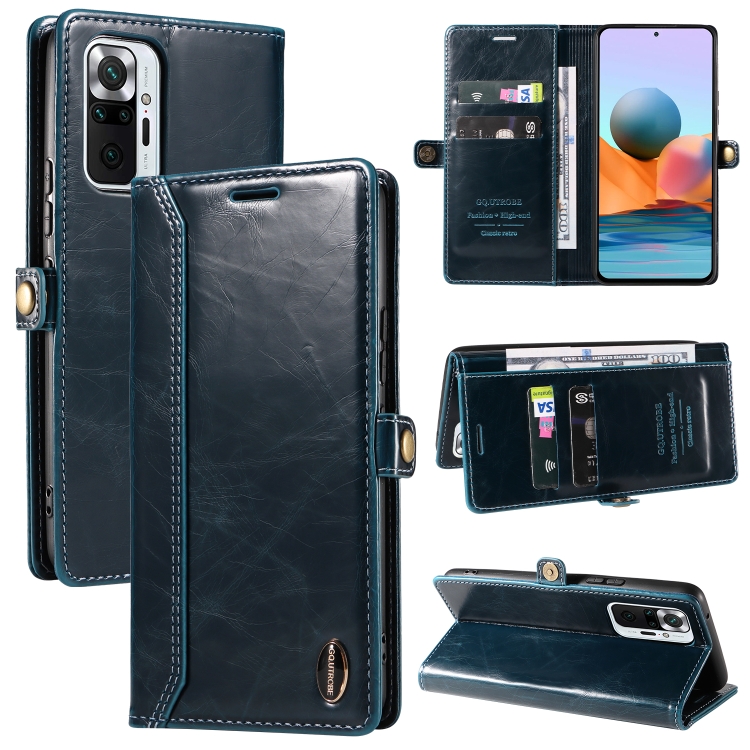 For Xiaomi Redmi Note 10 Pro 4G GQUTROBE RFID Blocking Oil Wax Leather Phone Case(Blue)
For Xiaomi Redmi Note 10 Pro 4G GQUTROBE RFID Blocking Oil Wax Leather Phone Case(Blue)