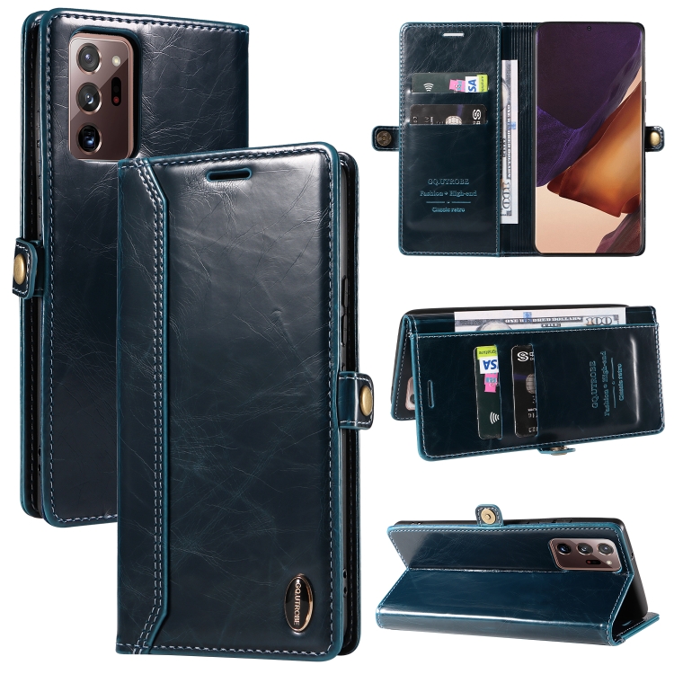 For Samsung Galaxy Note20 GQUTROBE RFID Blocking Oil Wax Leather Phone Case(Blue)
For Samsung Galaxy Note20 GQUTROBE RFID Blocking Oil Wax Leather Phone Case(Blue)