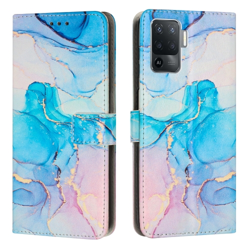 

For OPPO A94 5G/A94 4G/A95 5G/F19 Pro+ 5G/Reno5 Z 5G/F19 Pro 4G/Reno5 F 4G/Reno5 Lite Painted Marble Pattern Leather Phone Case(Pink Green)