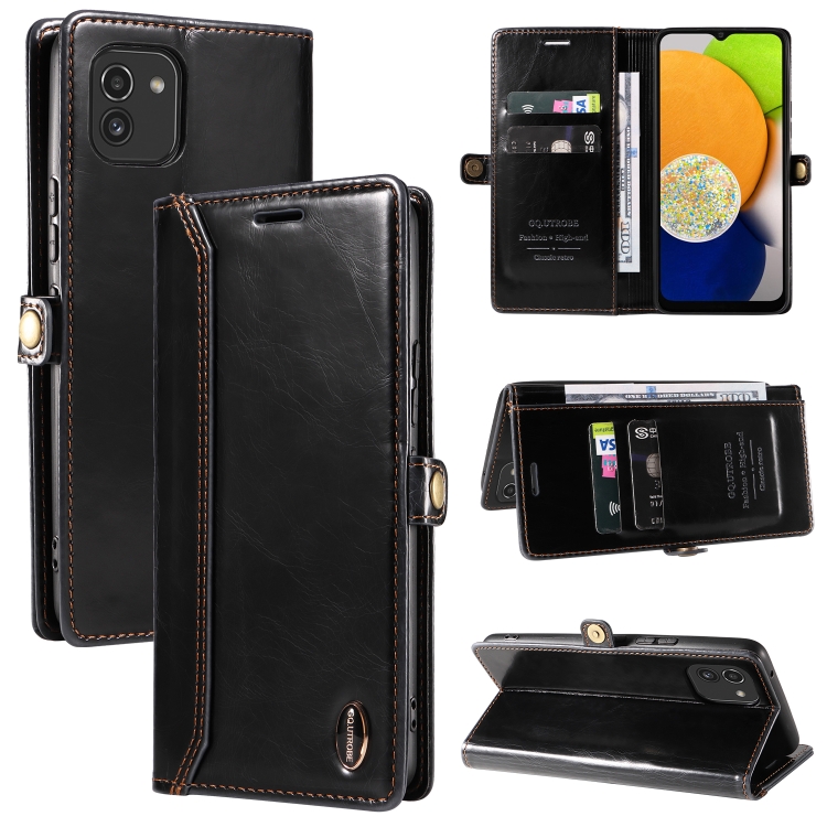 For Samsung Galaxy A03 EU Version GQUTROBE RFID Blocking Oil Wax Leather Phone Case(Black)
For Samsung Galaxy A03 EU Version GQUTROBE RFID Blocking Oil Wax Leather Phone Case(Black)