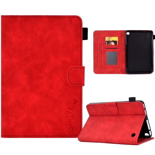

For Amazon Kindle Fire 7 2022 Embossed Smile Flip Tablet Leather Case(Red)