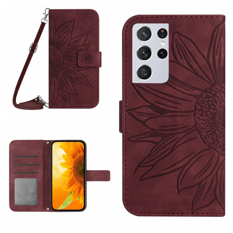 For Samsung Galaxy S21 Ultra 5G Skin Feel Sun Flower Pattern Flip Leather Phone Case with Lanyard(Wine Red)
For Samsung Galaxy S21 Ultra 5G Skin Feel Sun Flower Pattern Flip Leather Phone Case with Lanyard(Wine Red)