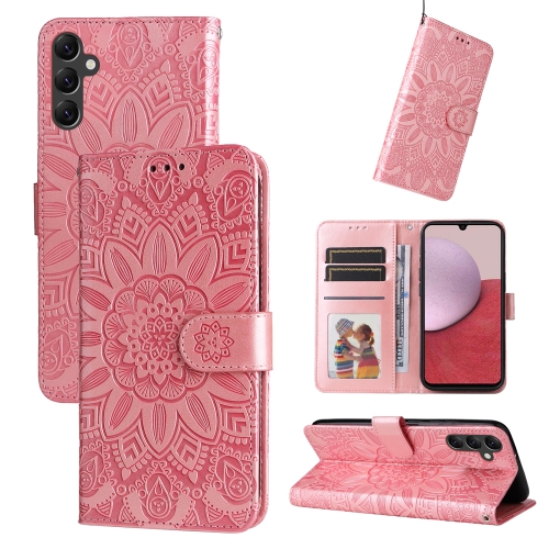 

For Samsung Galaxy A14 5G Embossed Sunflower Leather Phone Case(Rose Gold)