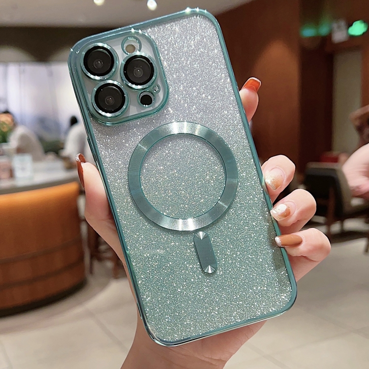 For iPhone 14 Plus Electroplating Magsafe Gradient Glitter Powder Phone Case(Green)
For iPhone 14 Plus Electroplating Magsafe Gradient Glitter Powder Phone Case(Green)