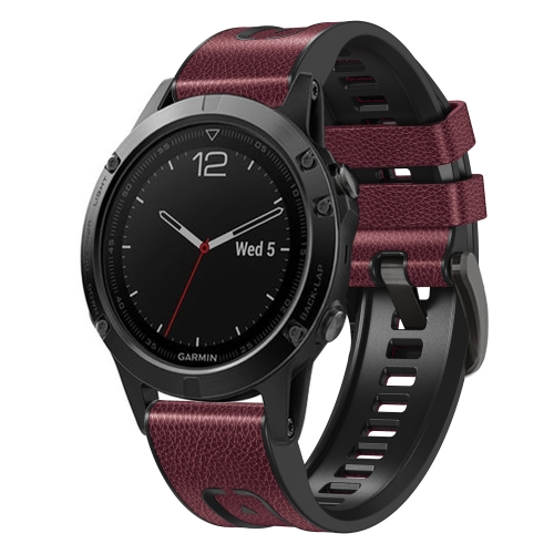 

For Garmin Fenix 7 Quick Release Silicone Leather Watch Band(Wine Red)