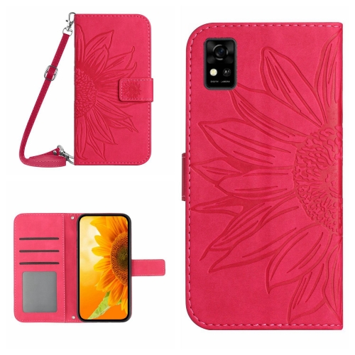 

For ZTE Blade A31 Skin Feel Sun Flower Pattern Flip Leather Phone Case with Lanyard(Rose Red)