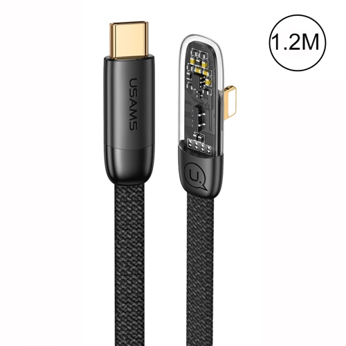 

USAMS US-SJ583 PD 20W Iceflake Series Type-C to 8 Pin Right Angle Transparent Fast Charge Data Cable, Cable Length:1.2m(Black)