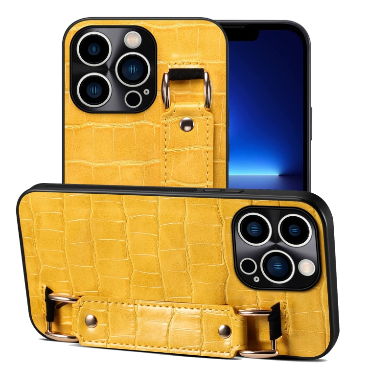 For iPhone 13 Pro Max Crocodile Wristband Wallet Leather Back Cover Phone Case(Yellow)
For iPhone 13 Pro Max Crocodile Wristband Wallet Leather Back Cover Phone Case(Yellow)
