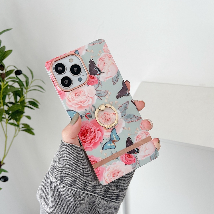 For iPhone 14 Pro Max Ring Holder Square Plating Gold Edge Phone Case(Butterfly Rose)
For iPhone 14 Pro Max Ring Holder Square Plating Gold Edge Phone Case(Butterfly Rose)