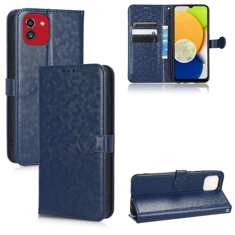 For Samsung Galaxy A03 EU Version 166.59mm Honeycomb Dot Texture Leather Phone Case(Blue)
For Samsung Galaxy A03 EU Version 166.59mm Honeycomb Dot Texture Leather Phone Case(Blue)