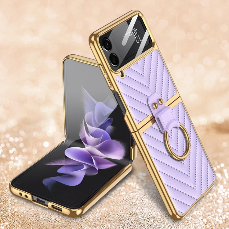 For Samsung Galaxy Z Flip3 5G GKK V-shaped Pattern Electroplated Leather Phone Case with Ring Holder(Purple)
For Samsung Galaxy Z Flip3 5G GKK V-shaped Pattern Electroplated Leather Phone Case with Ring Holder(Purple)