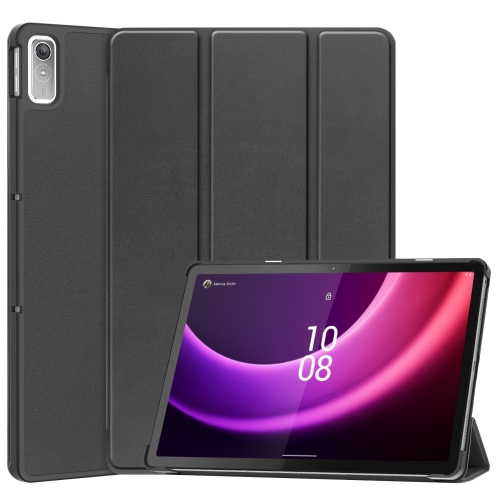 

For Lenovo Tab P11 Gen 2 Custer Pure Color 3-Fold Holder Leather Smart Tablet Case(Black)