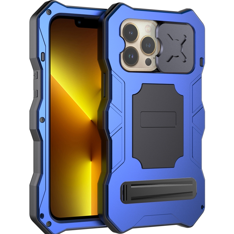 For iPhone 14 Pro Camshield Tri-poof Metal Phone Case with Holder(Blue) 
For iPhone 14 Pro Camshield Tri-poof Metal Phone Case with Holder(Blue)