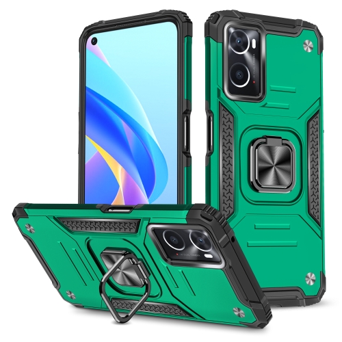 

For OPPO A36 / A76 Magnetic Armor Shockproof TPU + PC Phone Case with Metal Ring Holder(Dark Green)
