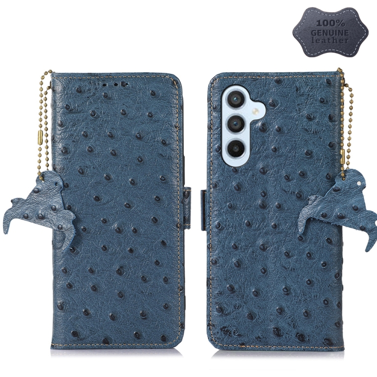 For Samsung Galaxy A54 5G Ostrich Pattern Genuine Leather RFID Phone Case(Blue)
For Samsung Galaxy A54 5G Ostrich Pattern Genuine Leather RFID Phone Case(Blue)