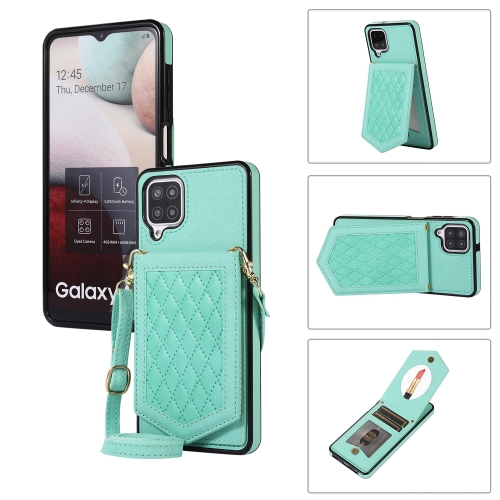 

For Samsung Galaxy A12 5G Rhombic Texture RFID Phone Case with Lanyard & Mirror(Mint Green)