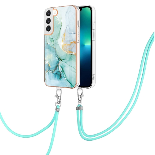 

For Samsung Galaxy S23+ 5G Electroplating Marble Dual-side IMD TPU Phone Case with Lanyard(Green 003)